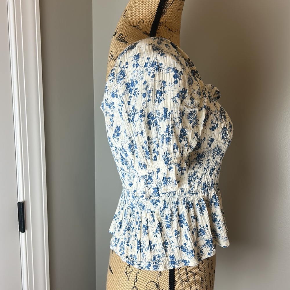 Mia Addison Smocked Baby Doll Top | Blue & White Ditzy Floral - Picture 2 of 5